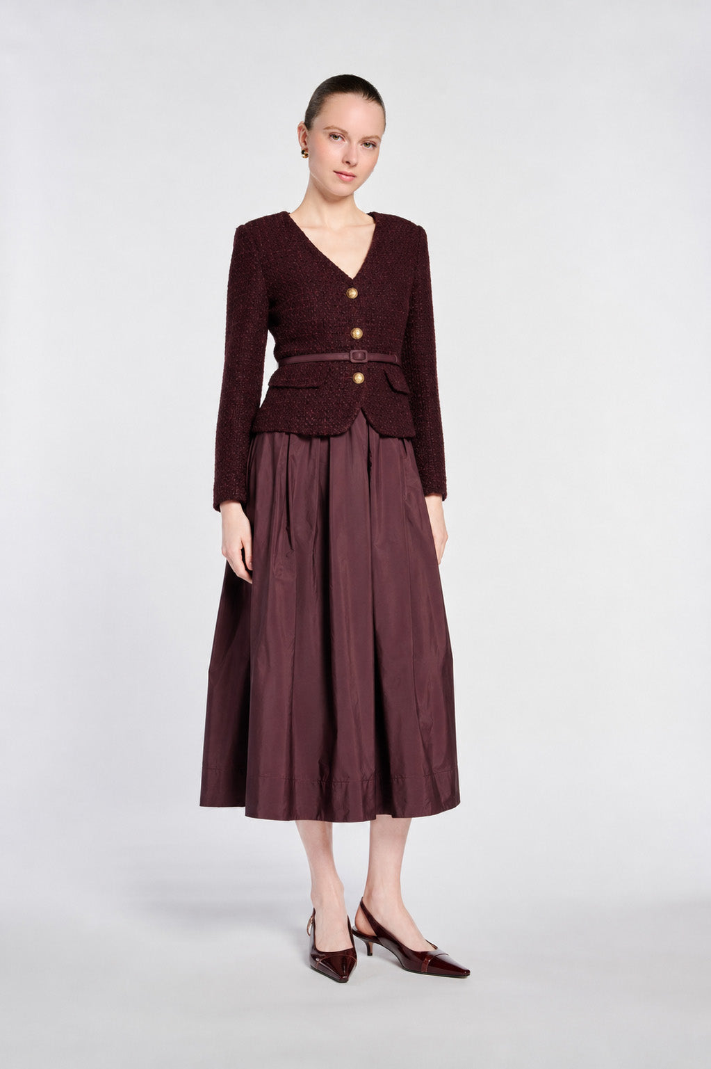 Tweed and taffeta midi dress