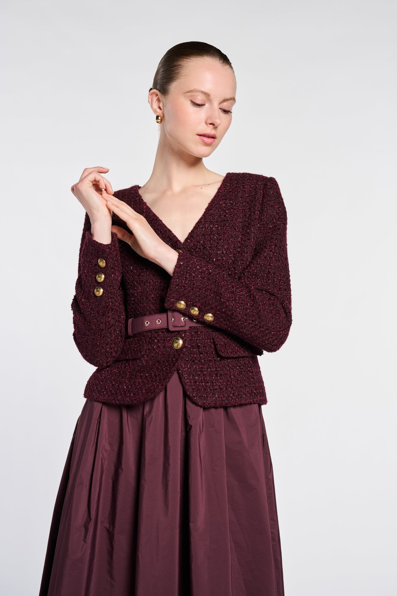 Robe midi en tweed et tafetas