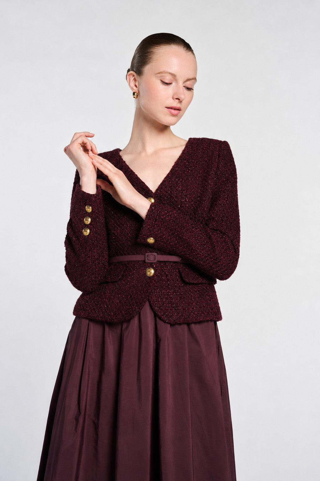 Robe midi en tweed et tafetas