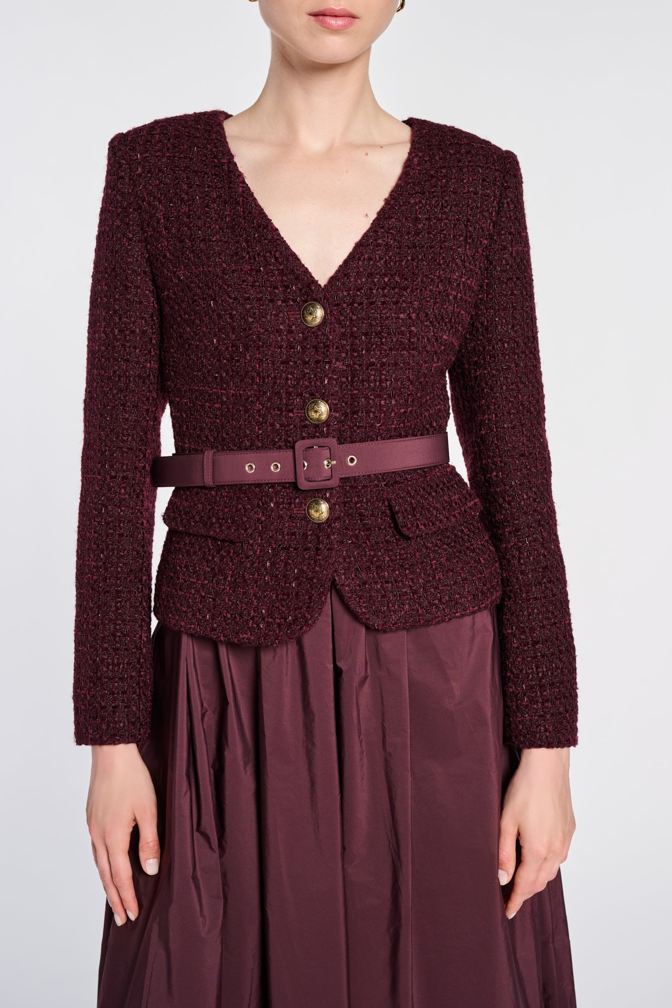 Robe midi en tweed et tafetas
