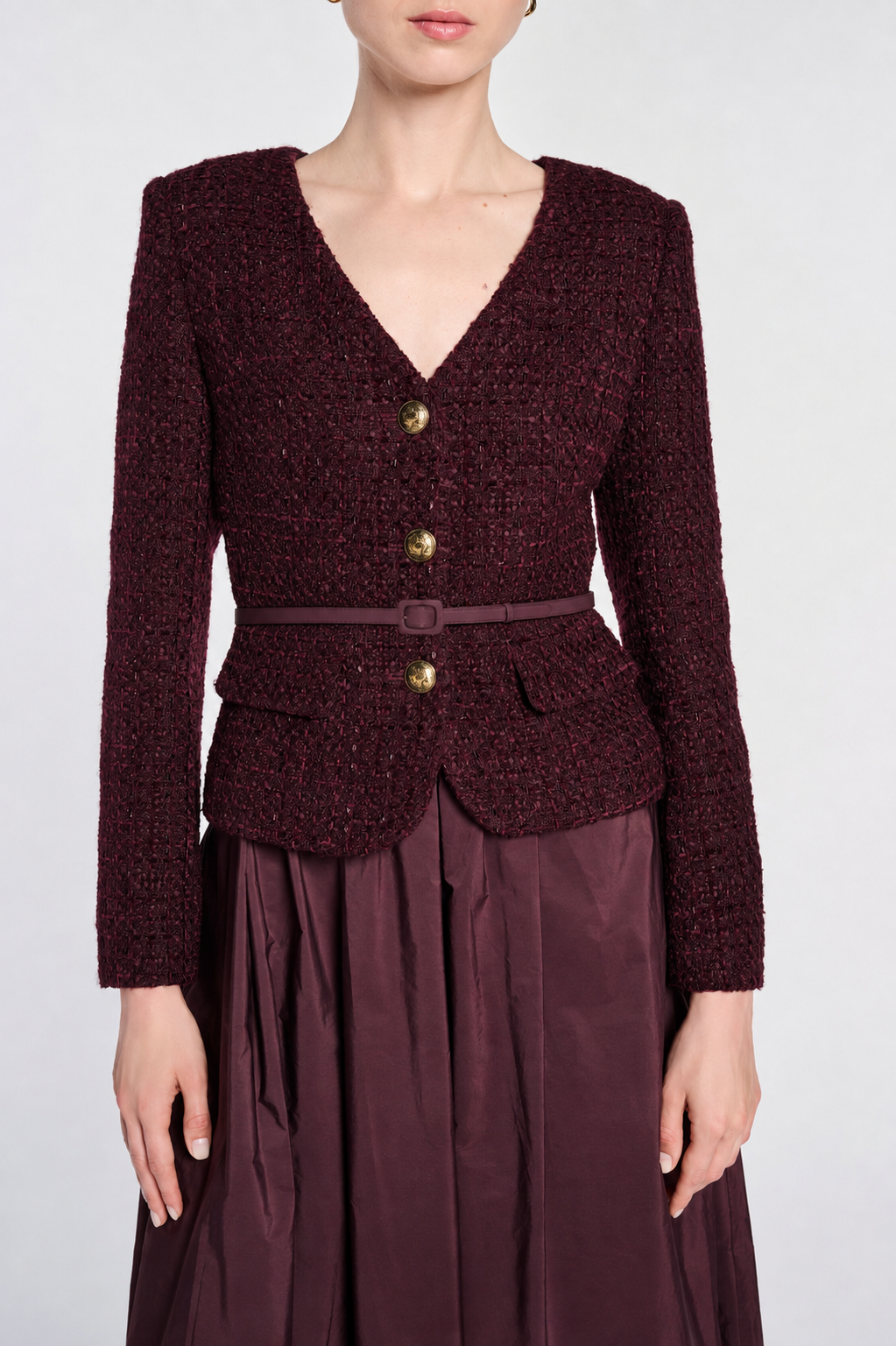 Robe midi en tweed et tafetas