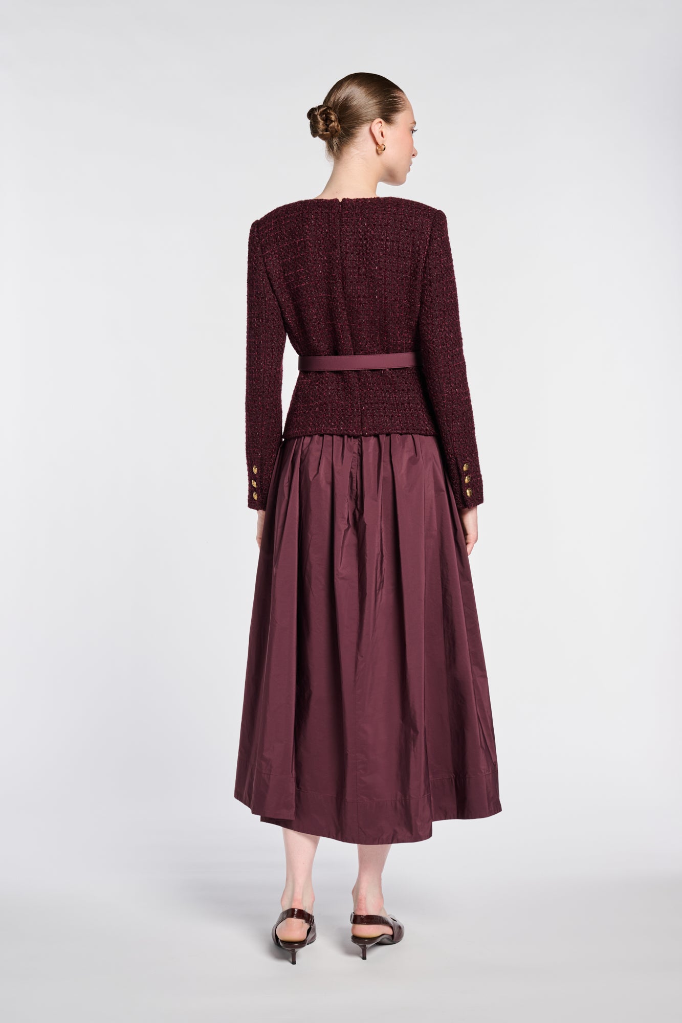 Robe midi en tweed et tafetas