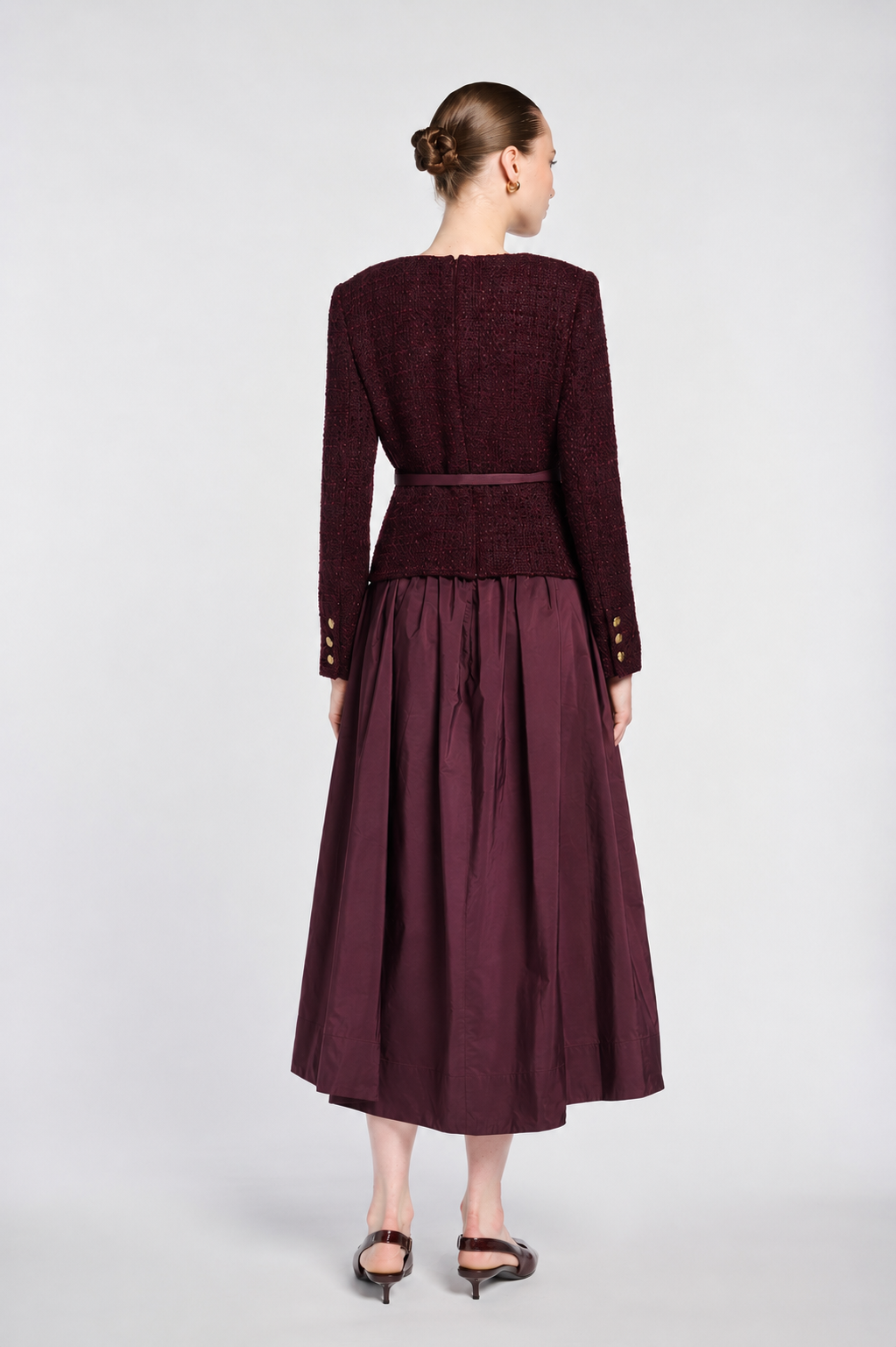 Tweed and taffeta midi dress