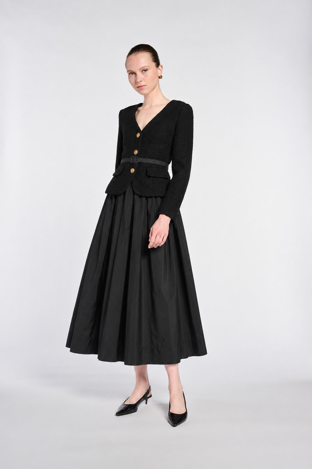 Tweed and taffeta midi dress