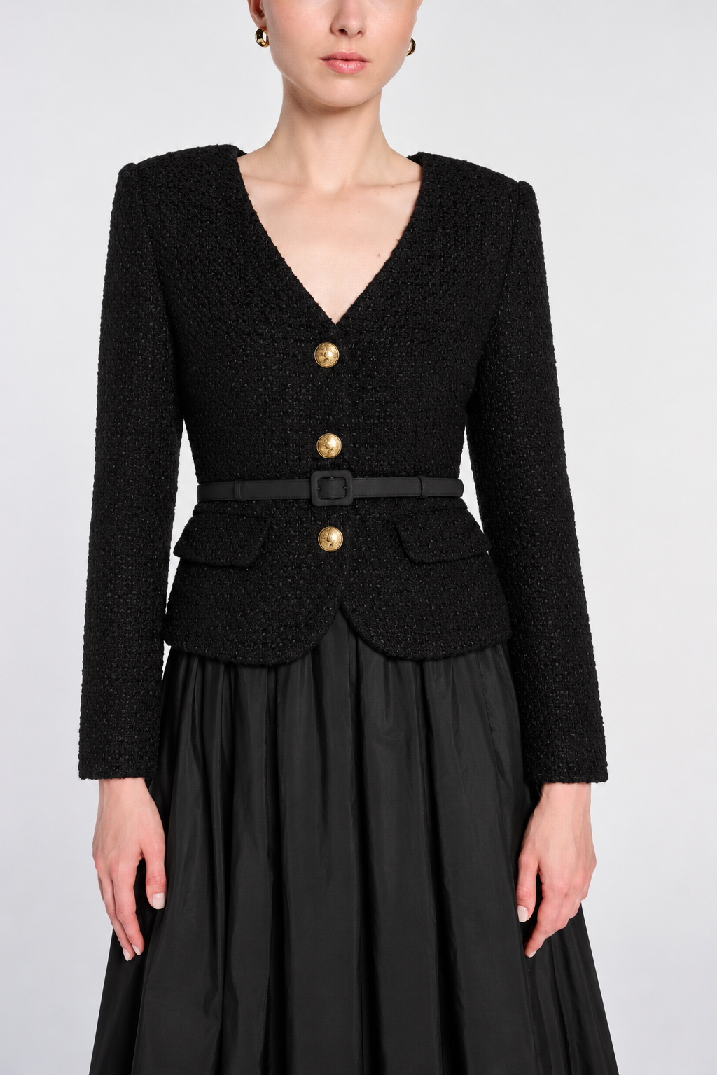 Tweed and taffeta midi dress