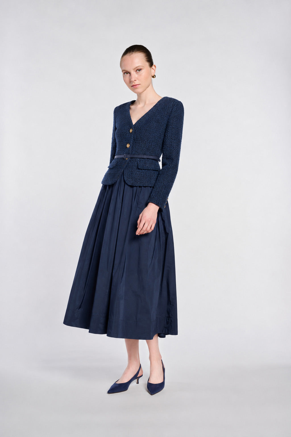 Tweed and taffeta midi dress