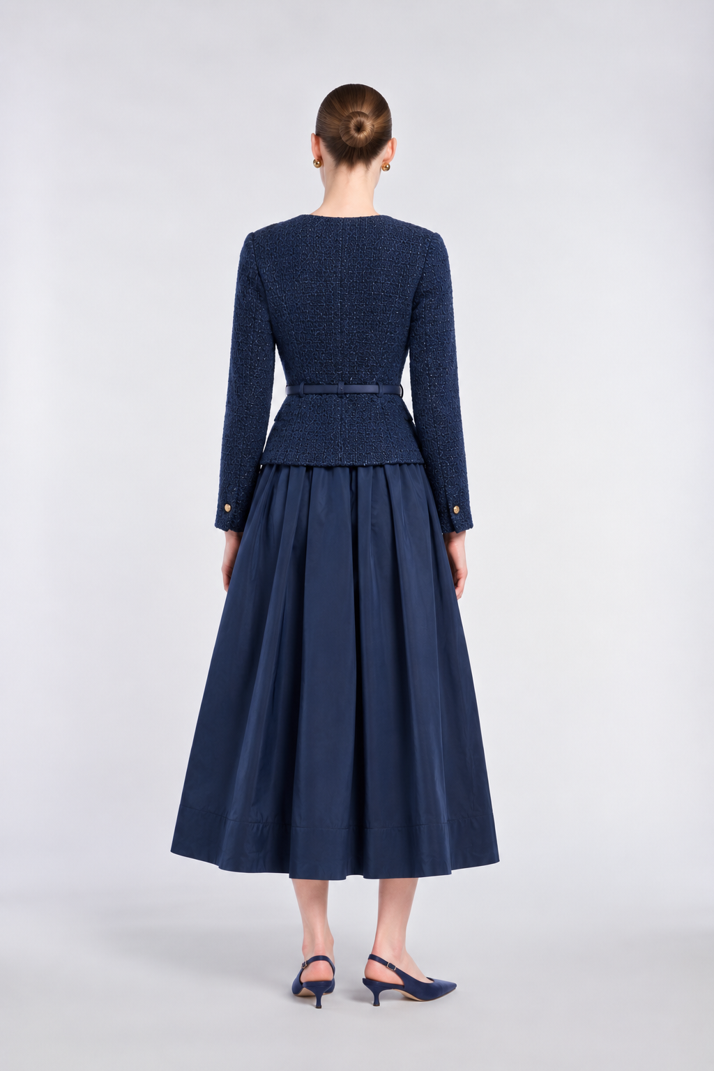 Tweed and taffeta midi dress
