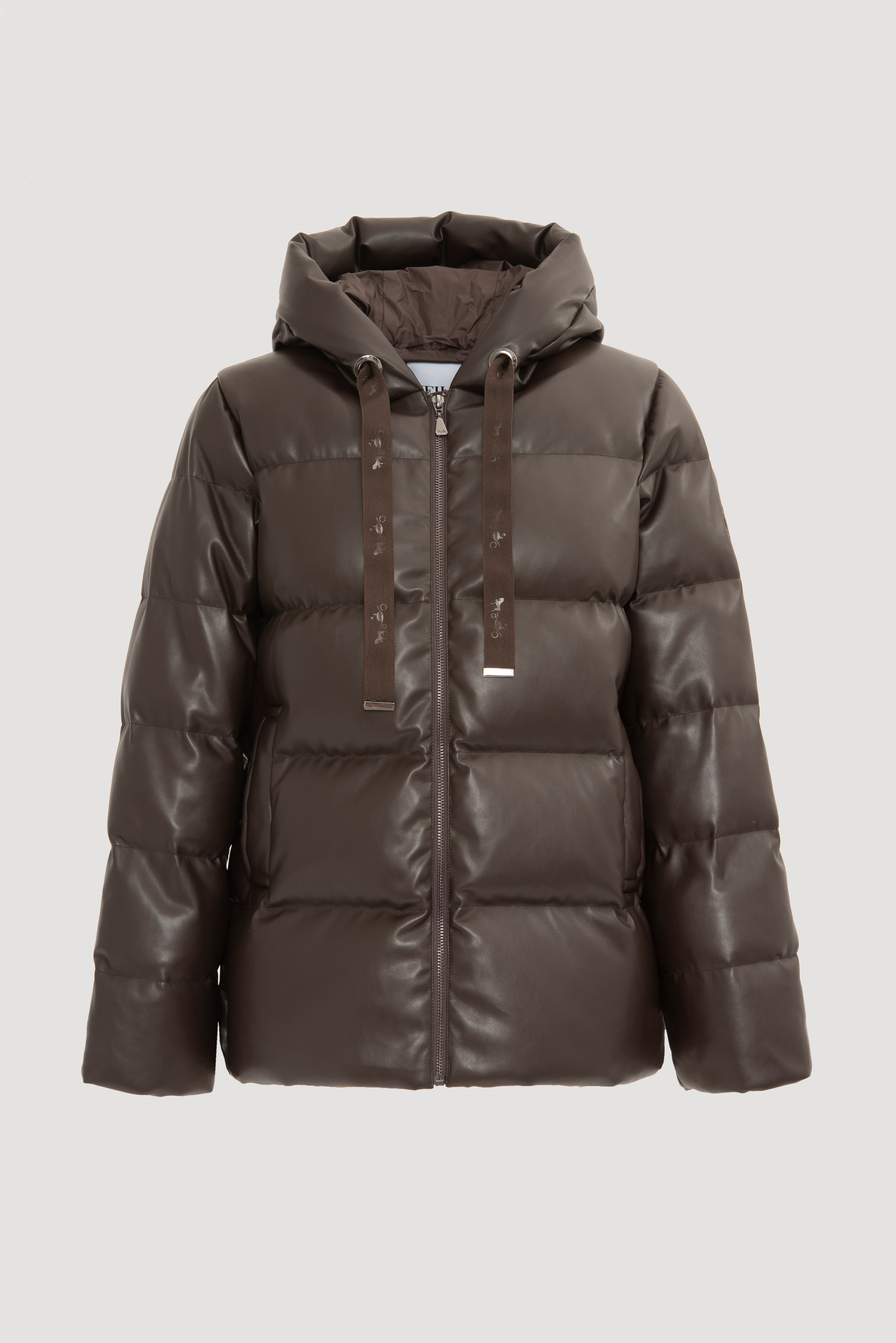 Doudoune à capuche en éco-cuir