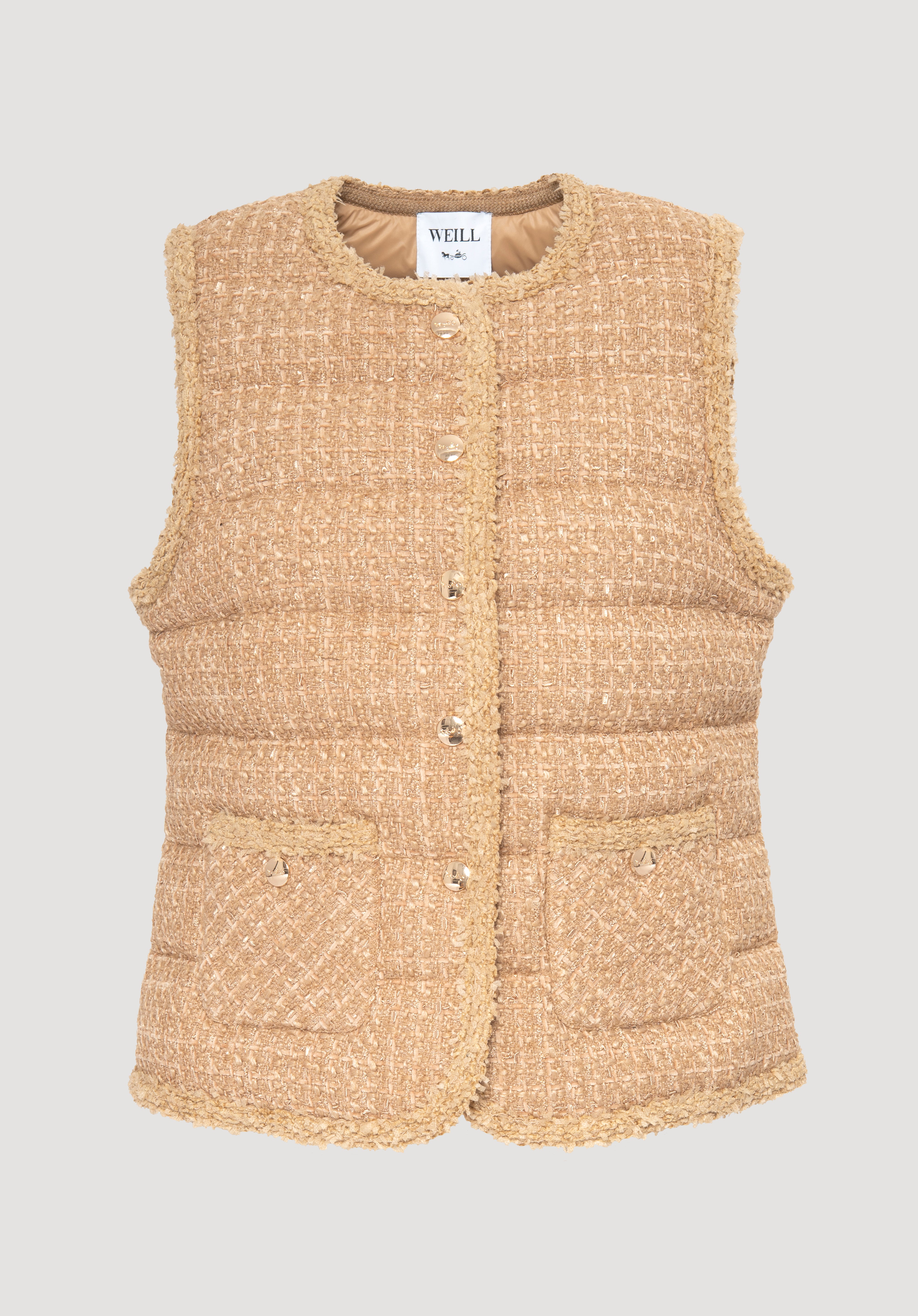 Sleeveless tweed puffer jacket