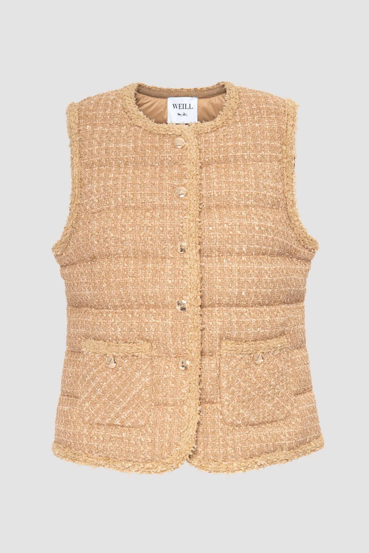 Sleeveless tweed puffer jacket
