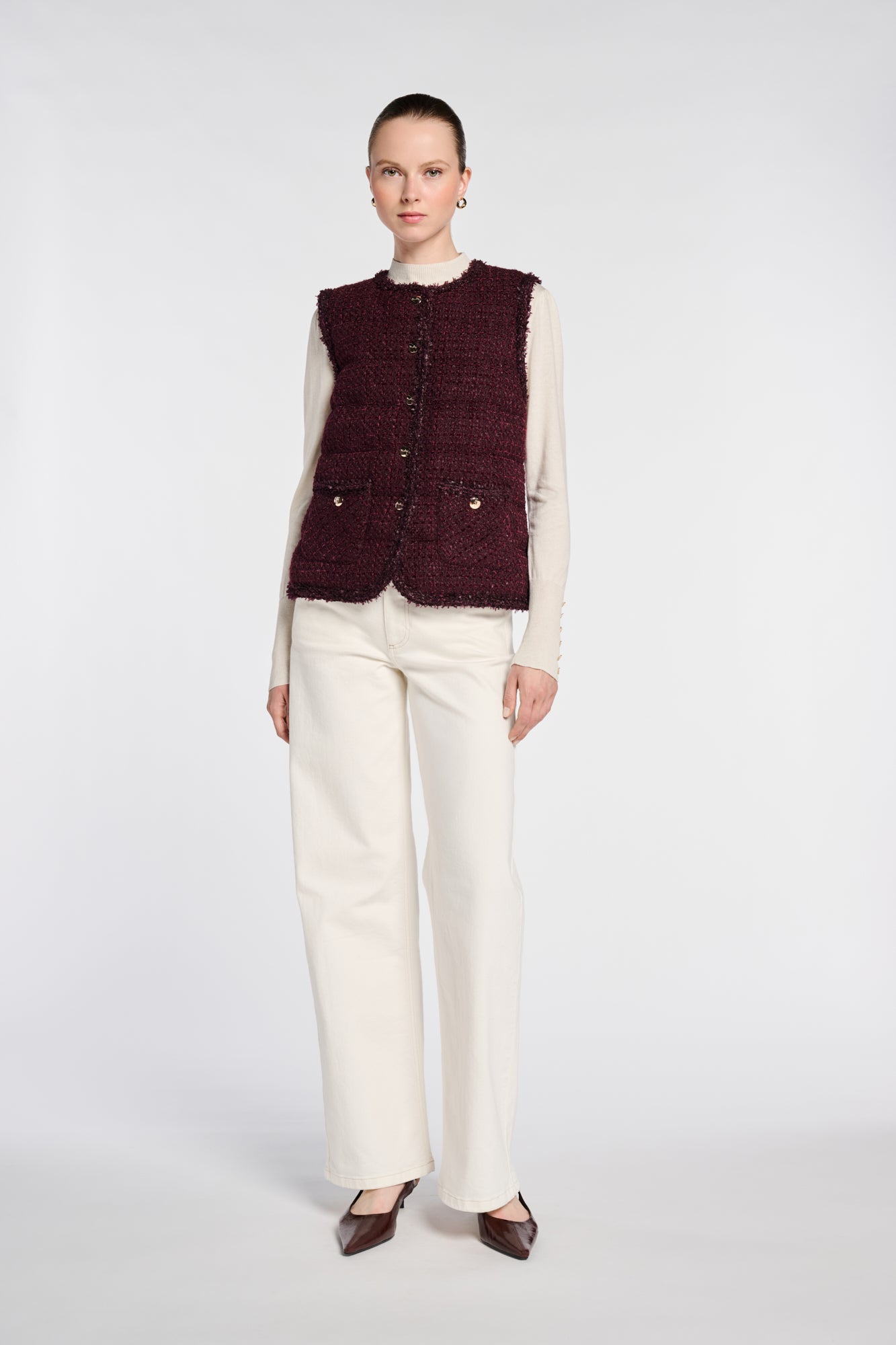 Doudoune sans manches en tweed