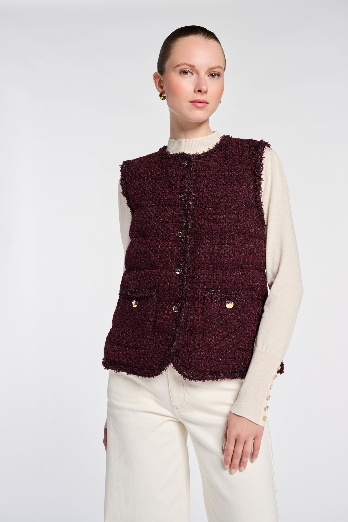 Doudoune sans manches en tweed