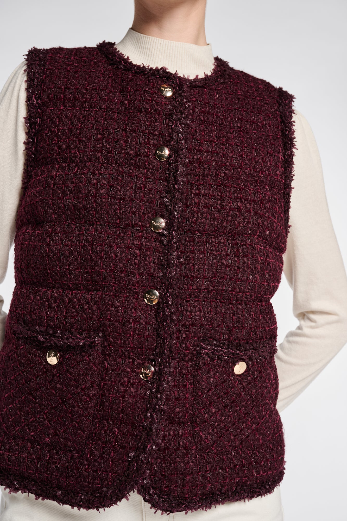 Doudoune sans manches en tweed