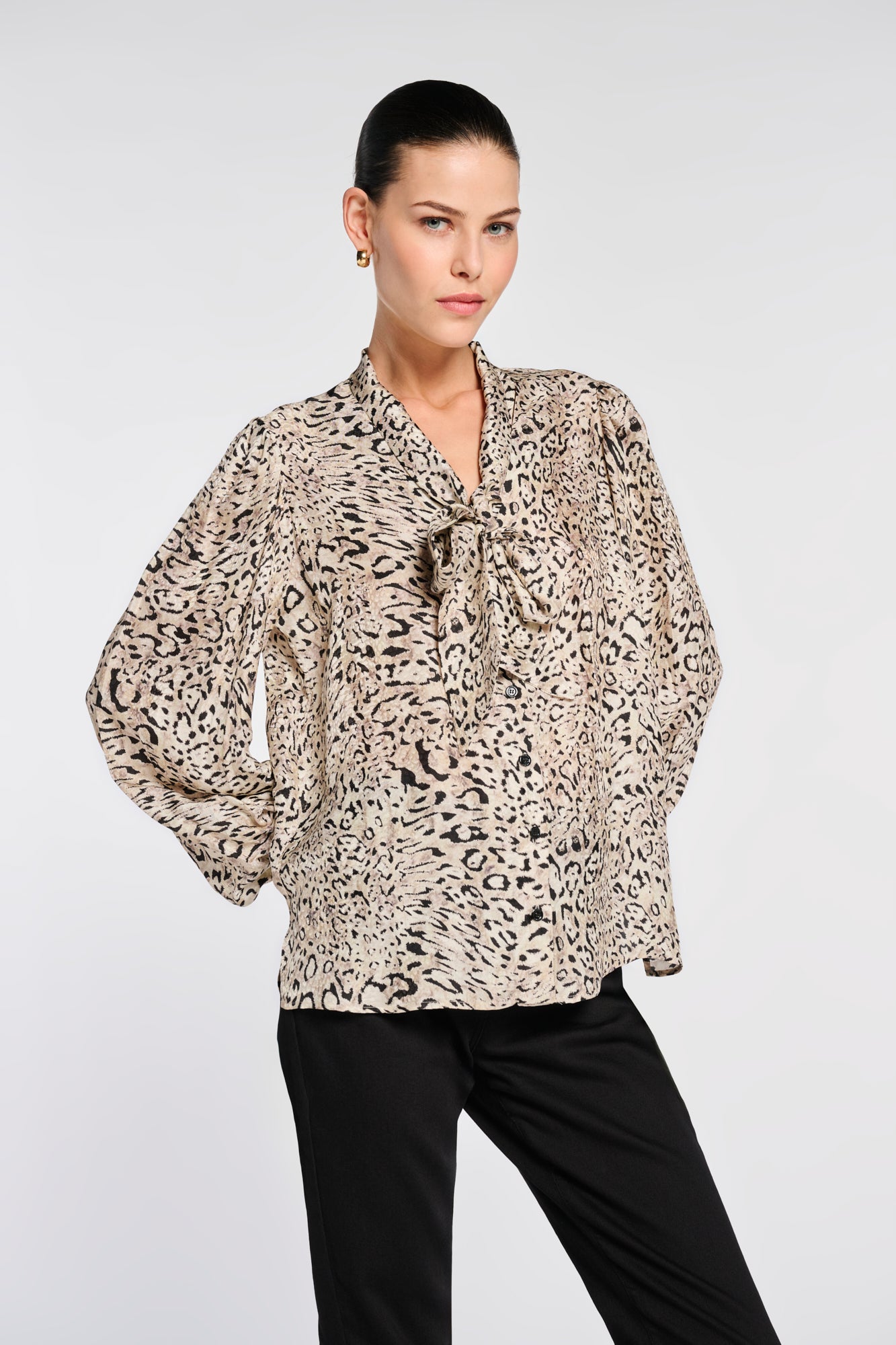 Printed silk-blend blouse