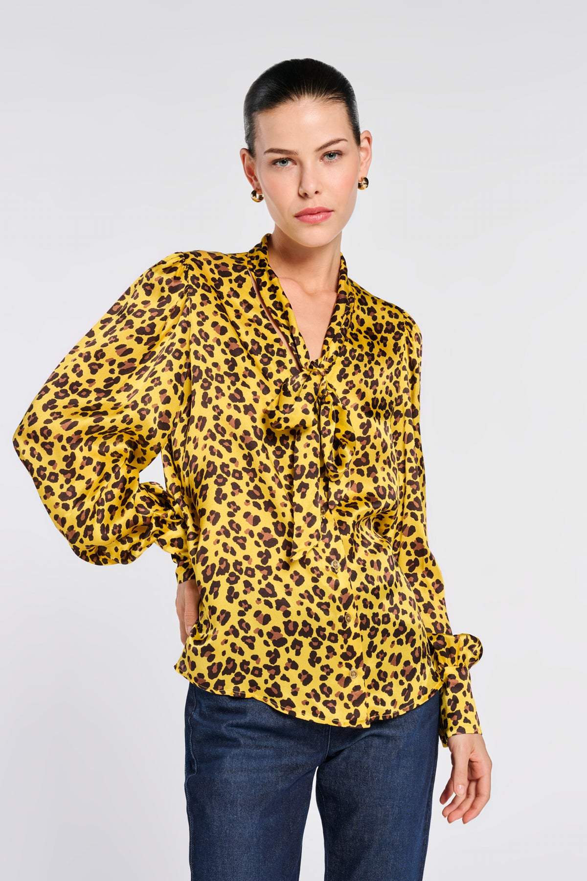 Animal-print silk blouse
