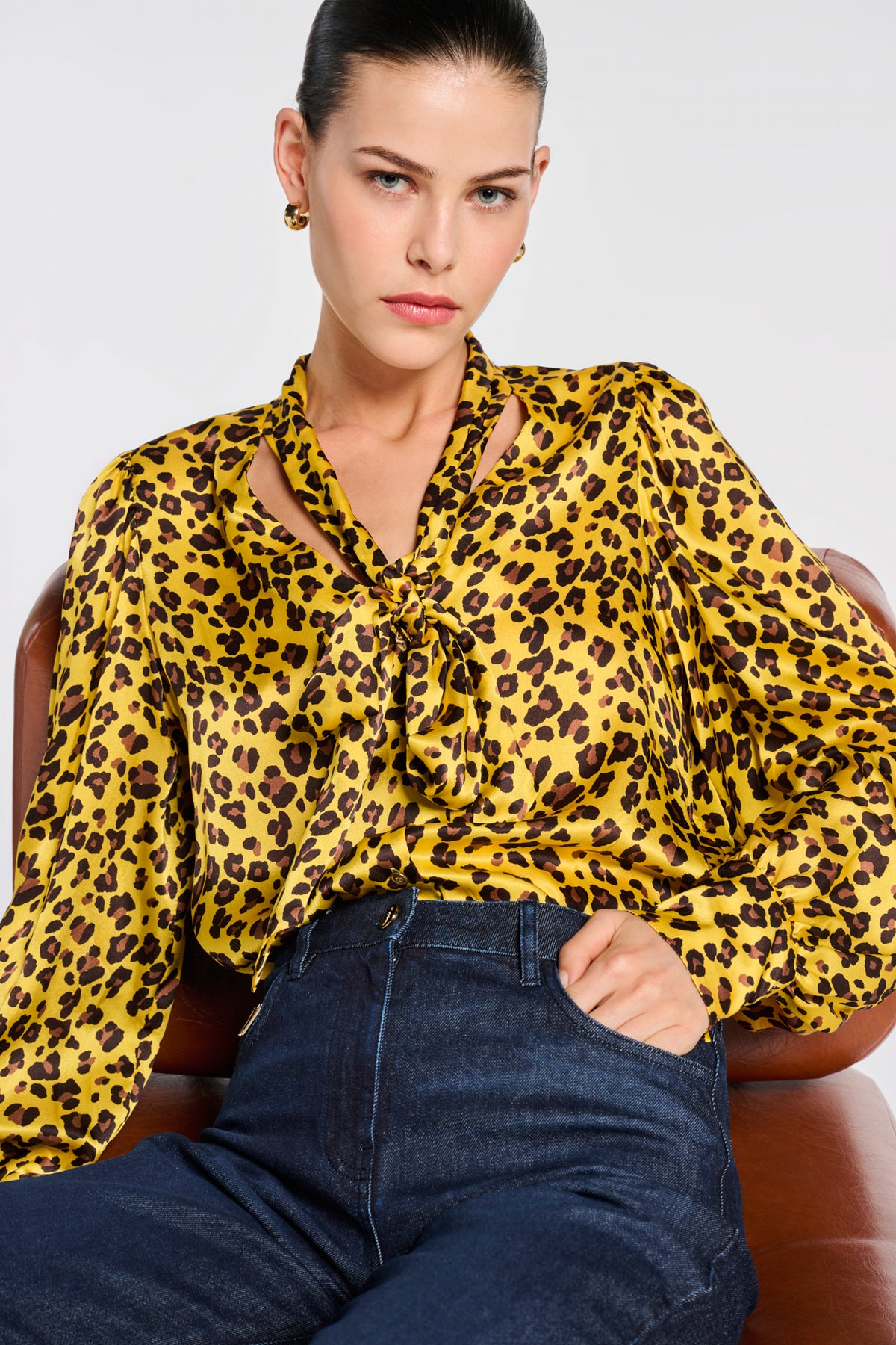 Animal-print silk blouse