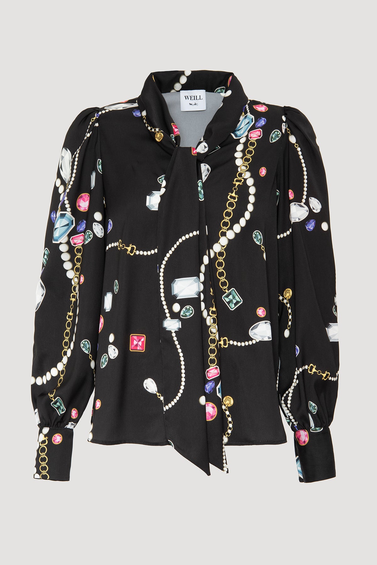 Printed pussy-bow blouse