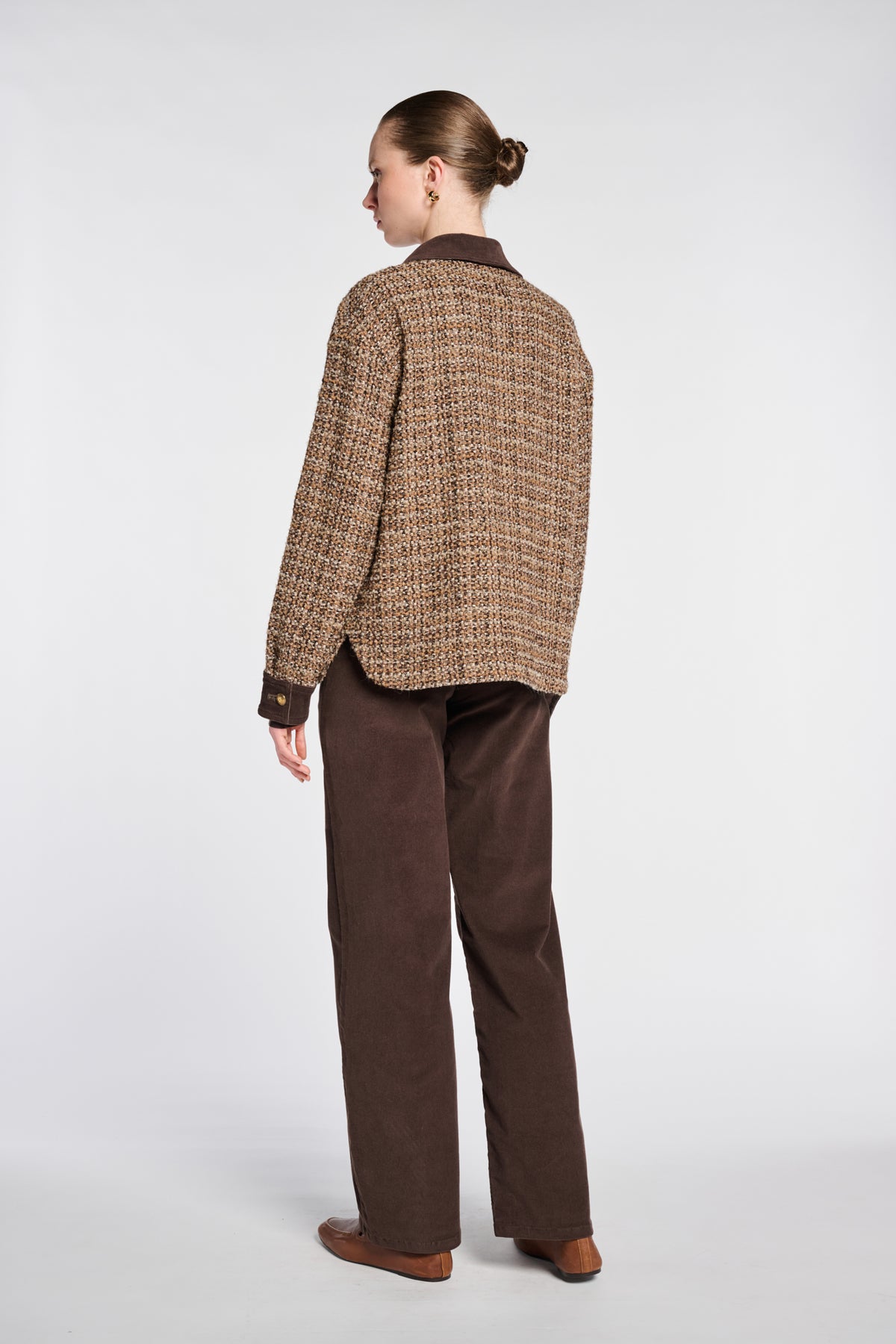 Tweed and velvet overshirt
