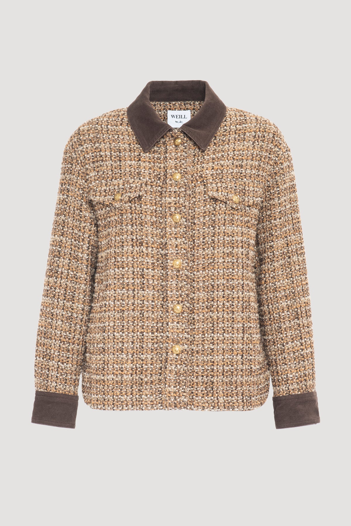 Tweed and velvet overshirt