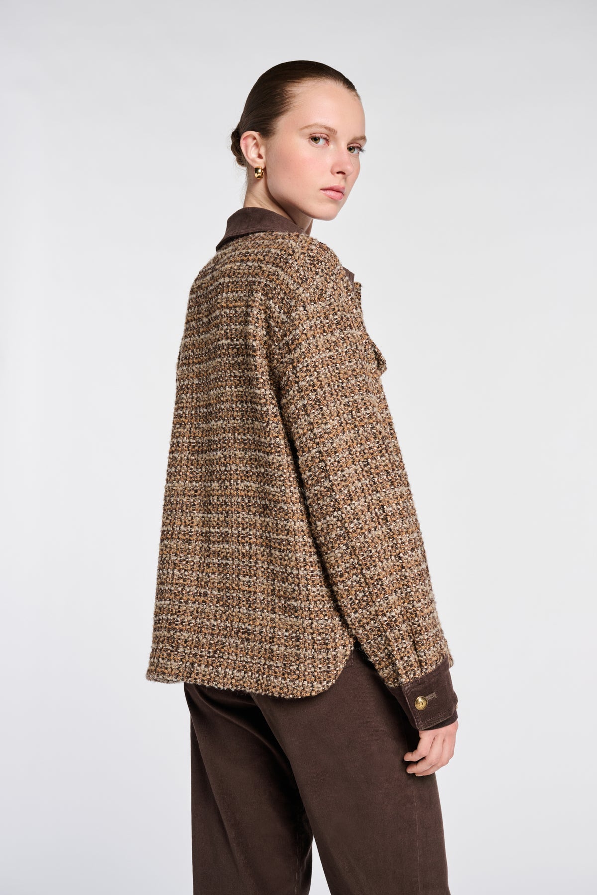 Tweed and velvet overshirt