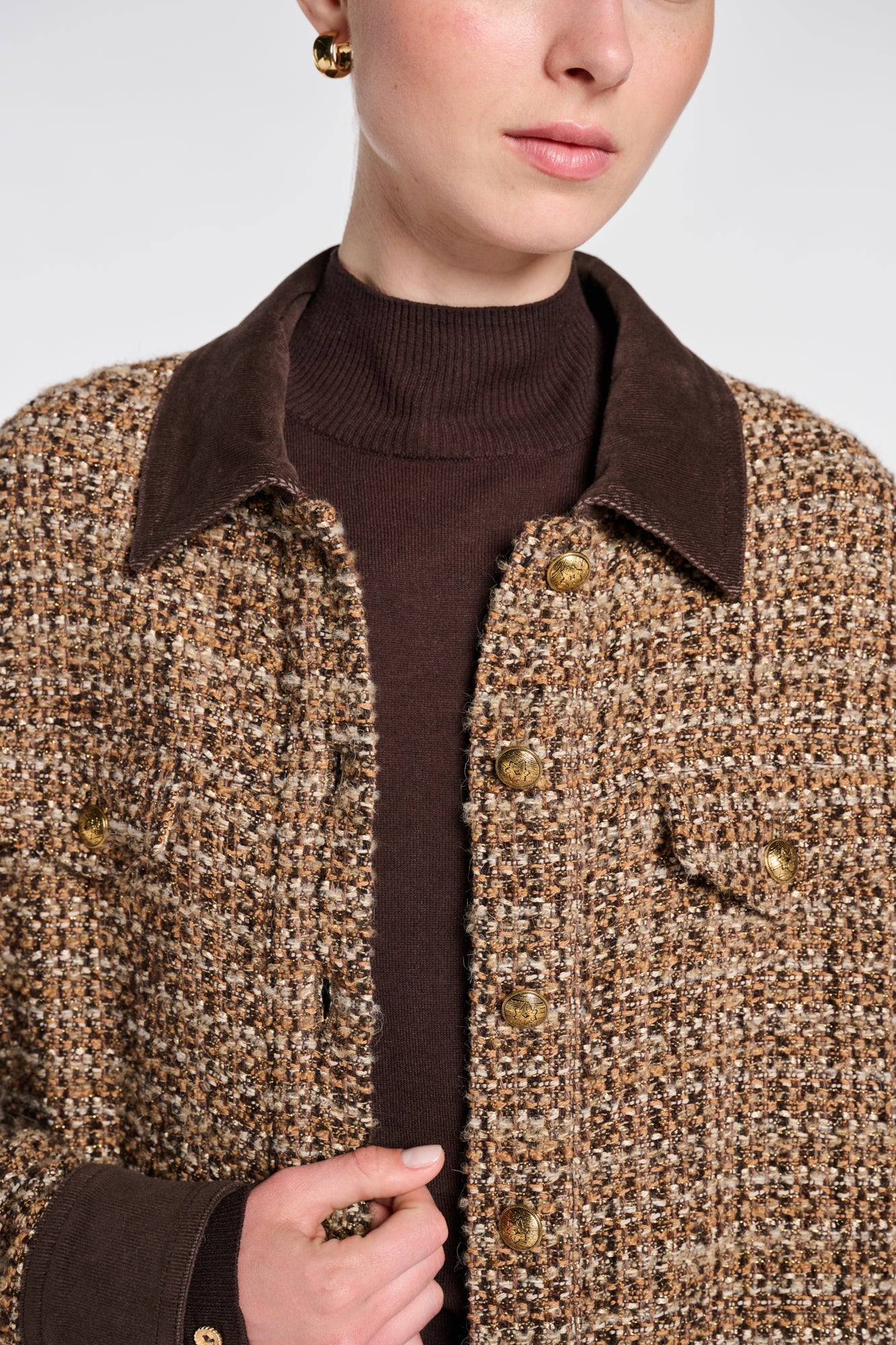 Tweed and velvet overshirt