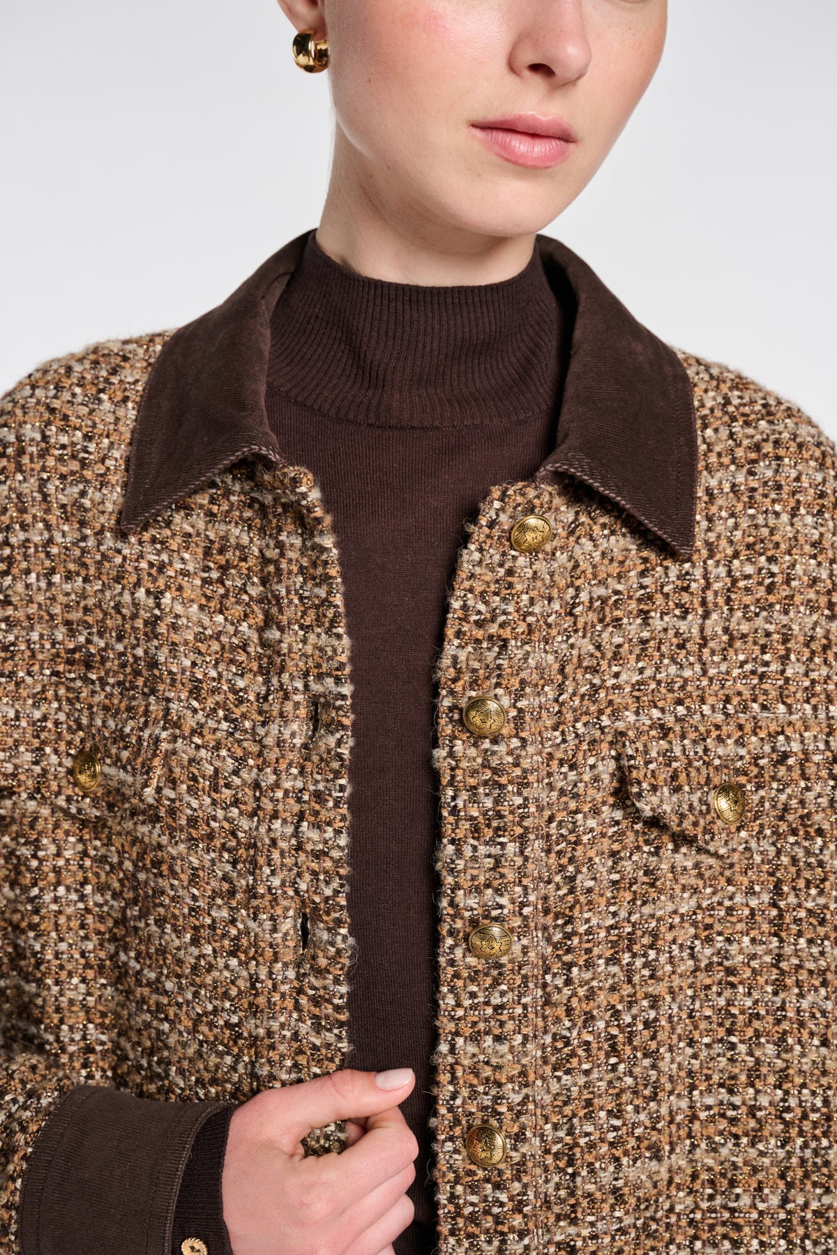 Tweed and velvet overshirt