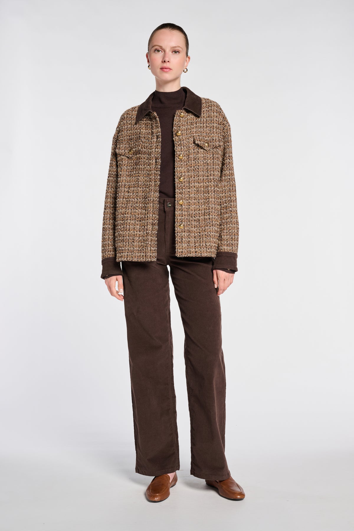 Tweed and velvet overshirt