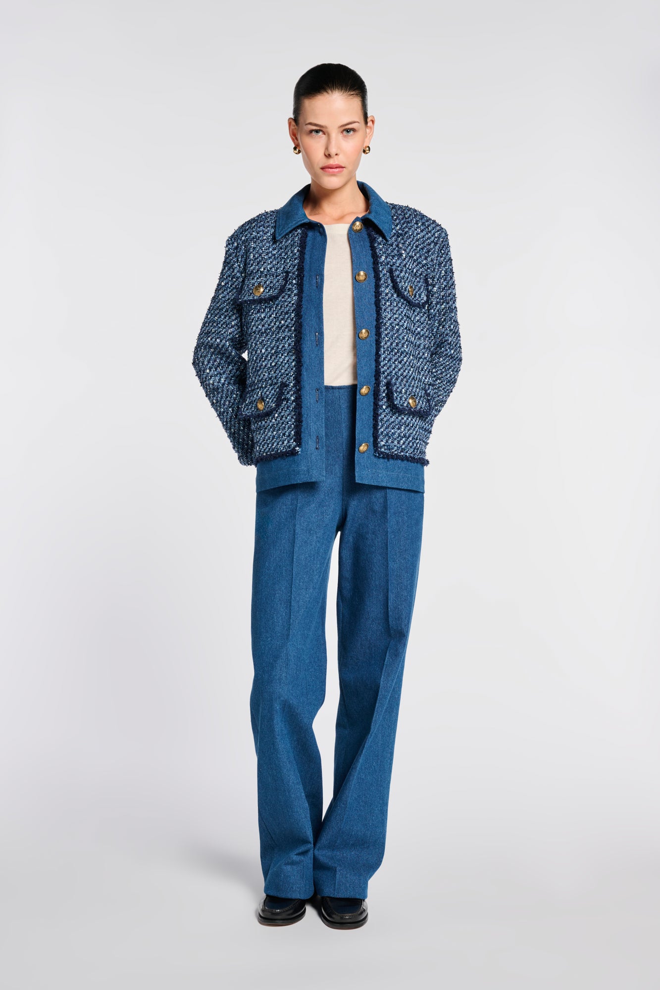 Surchemise en tweed et denim