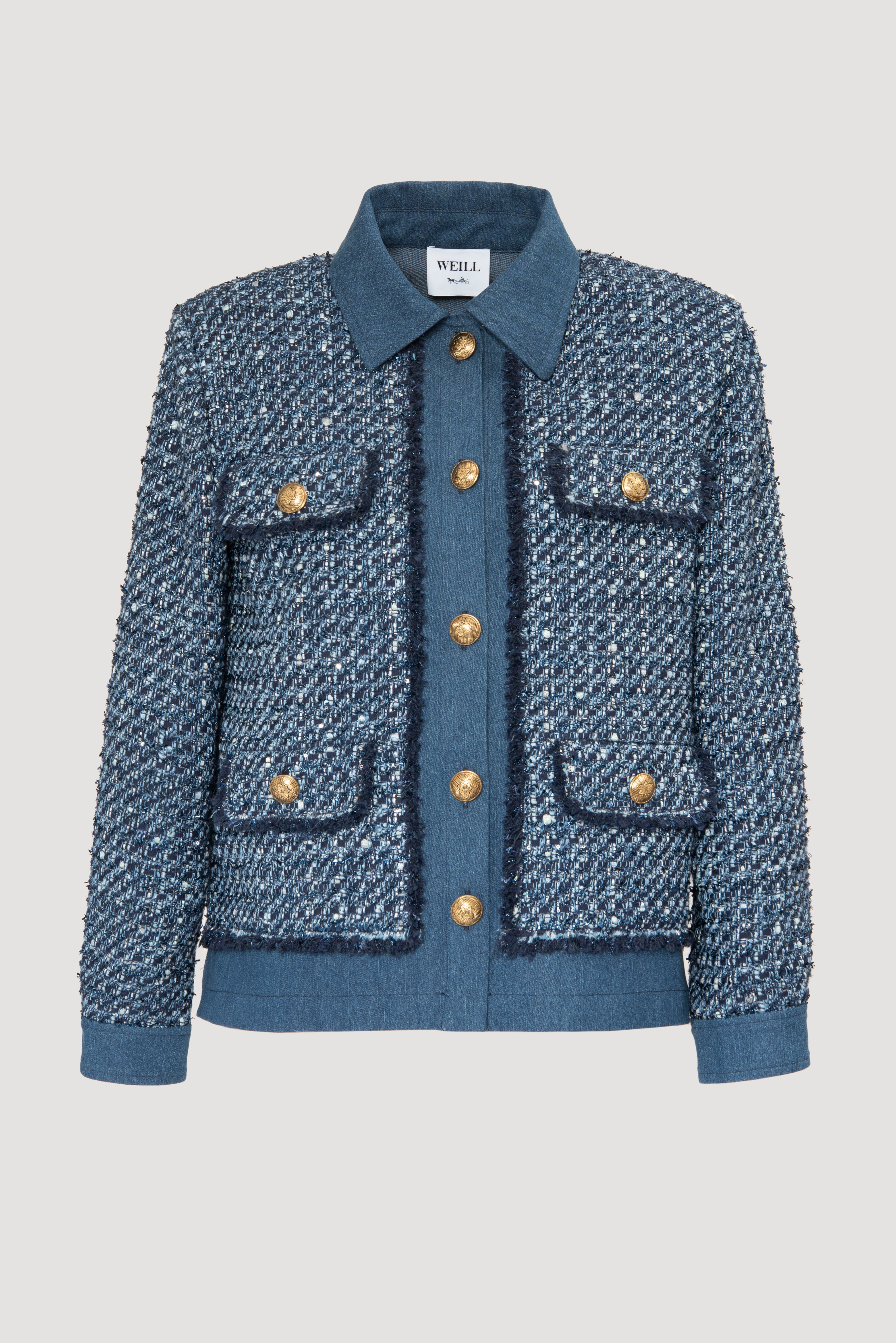 Tweed and denim overshirt