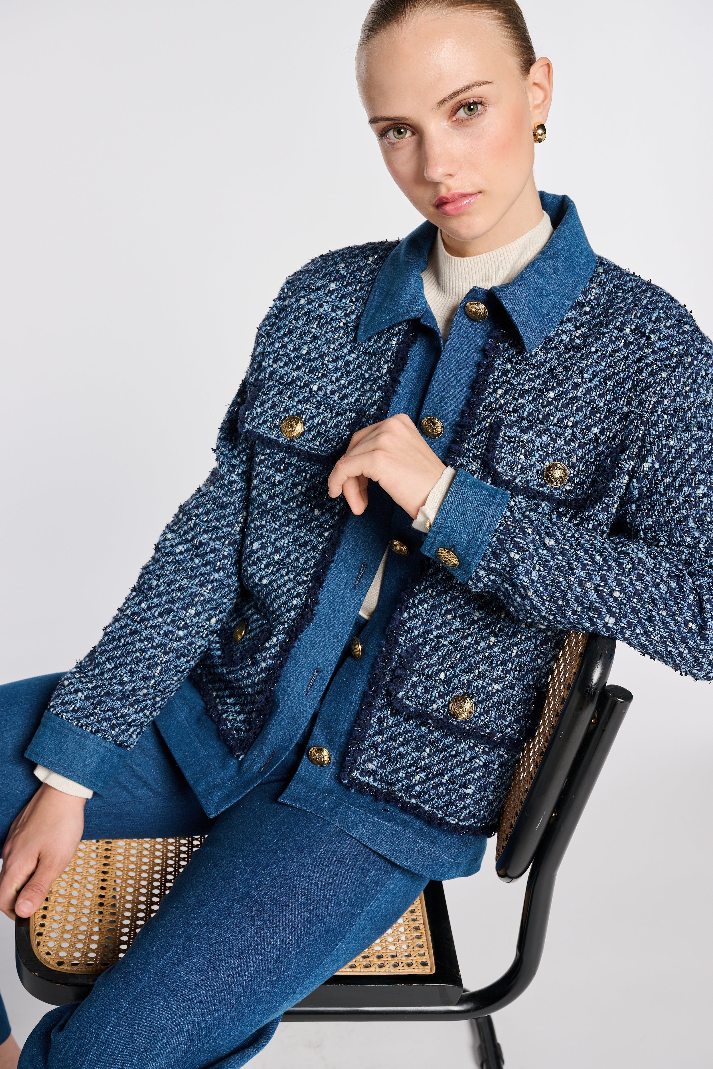 Tweed and denim overshirt