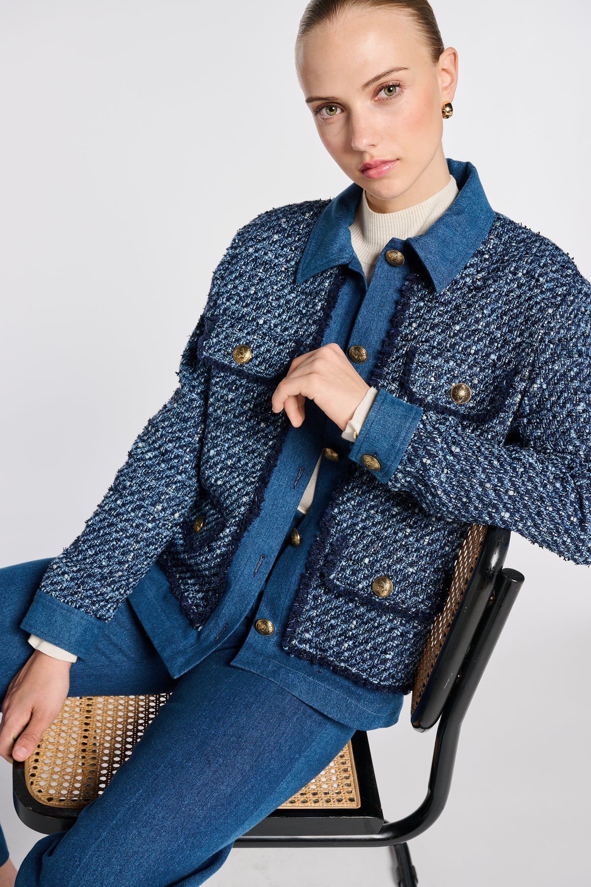 Surchemise en tweed et denim
