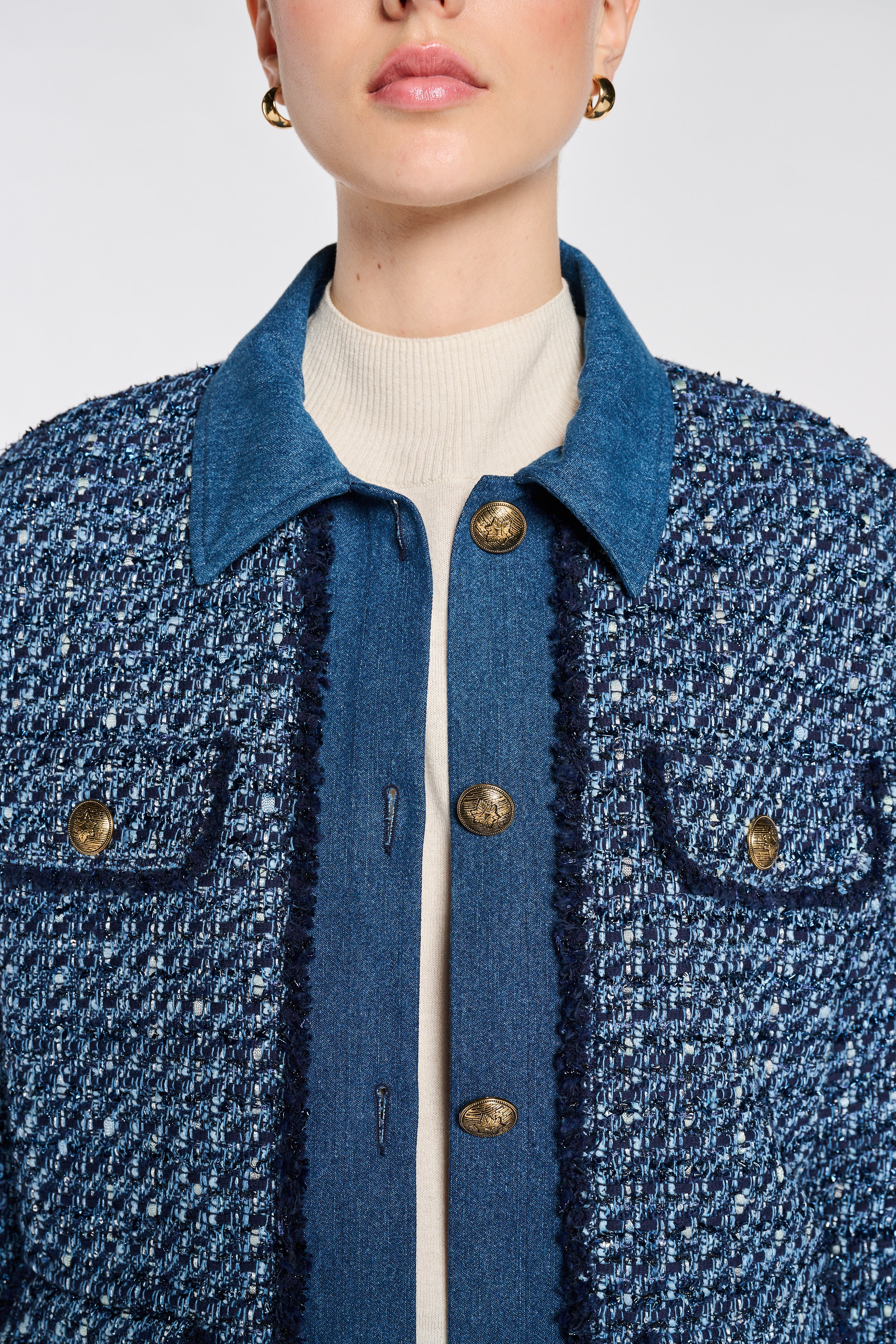 Tweed and denim overshirt