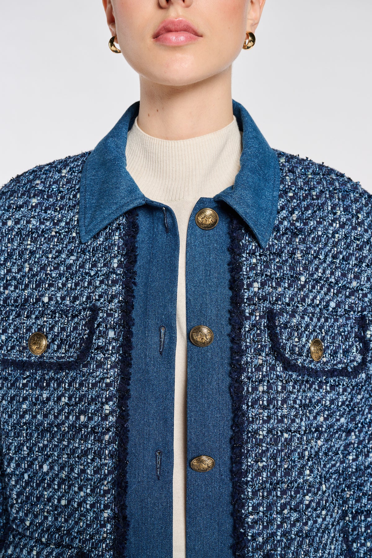 Surchemise en tweed et denim