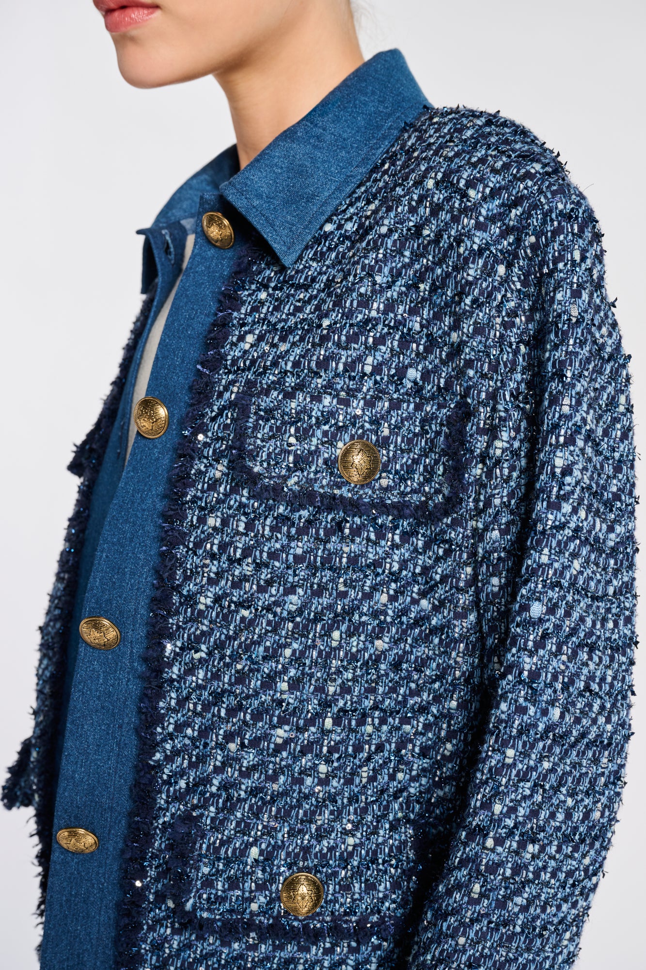 Tweed and denim overshirt