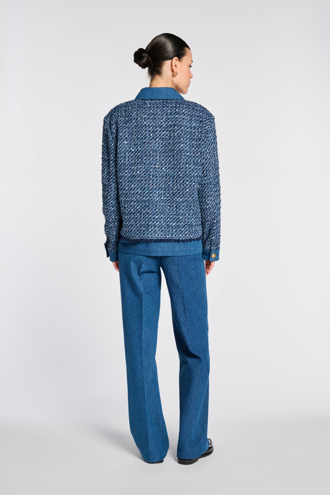 Tweed and denim overshirt