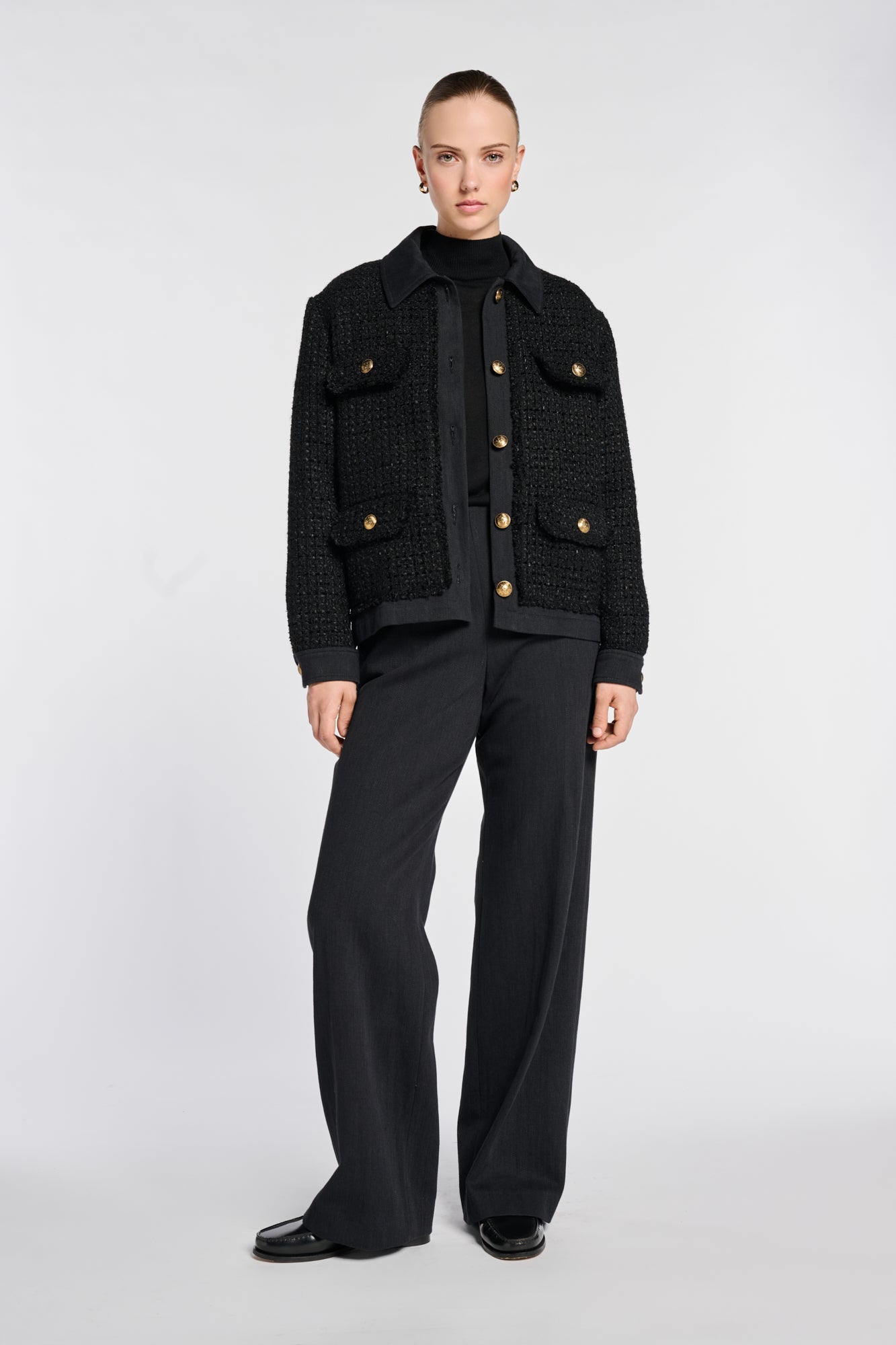 Tweed and denim overshirt