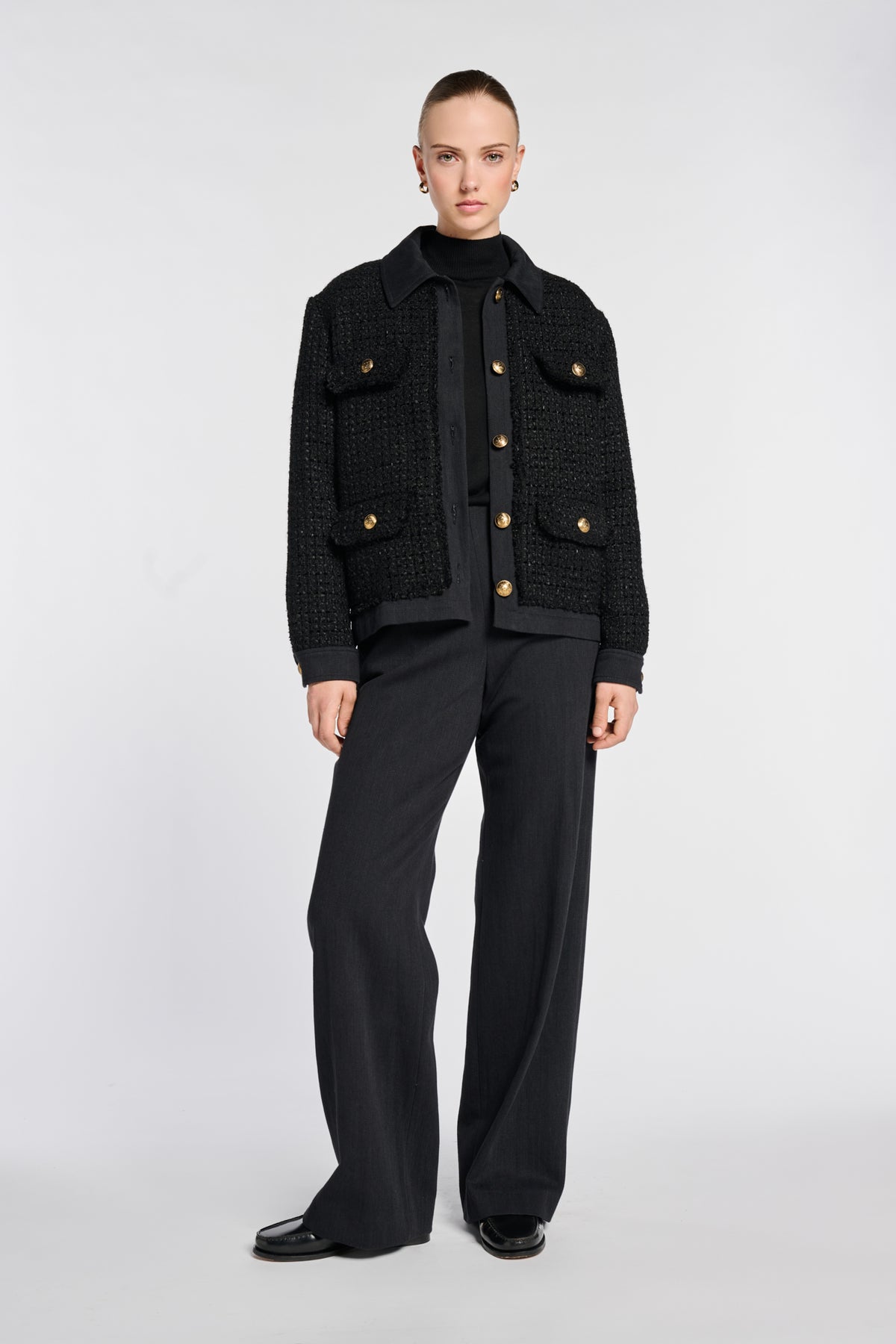 Tweed and denim overshirt