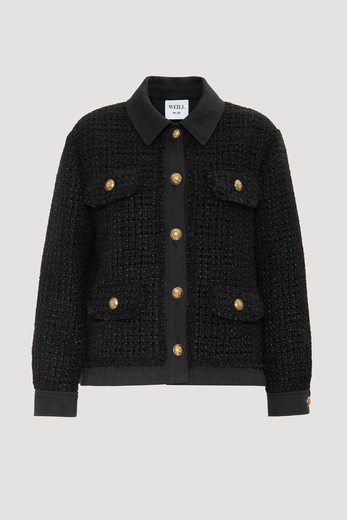 Tweed and denim overshirt