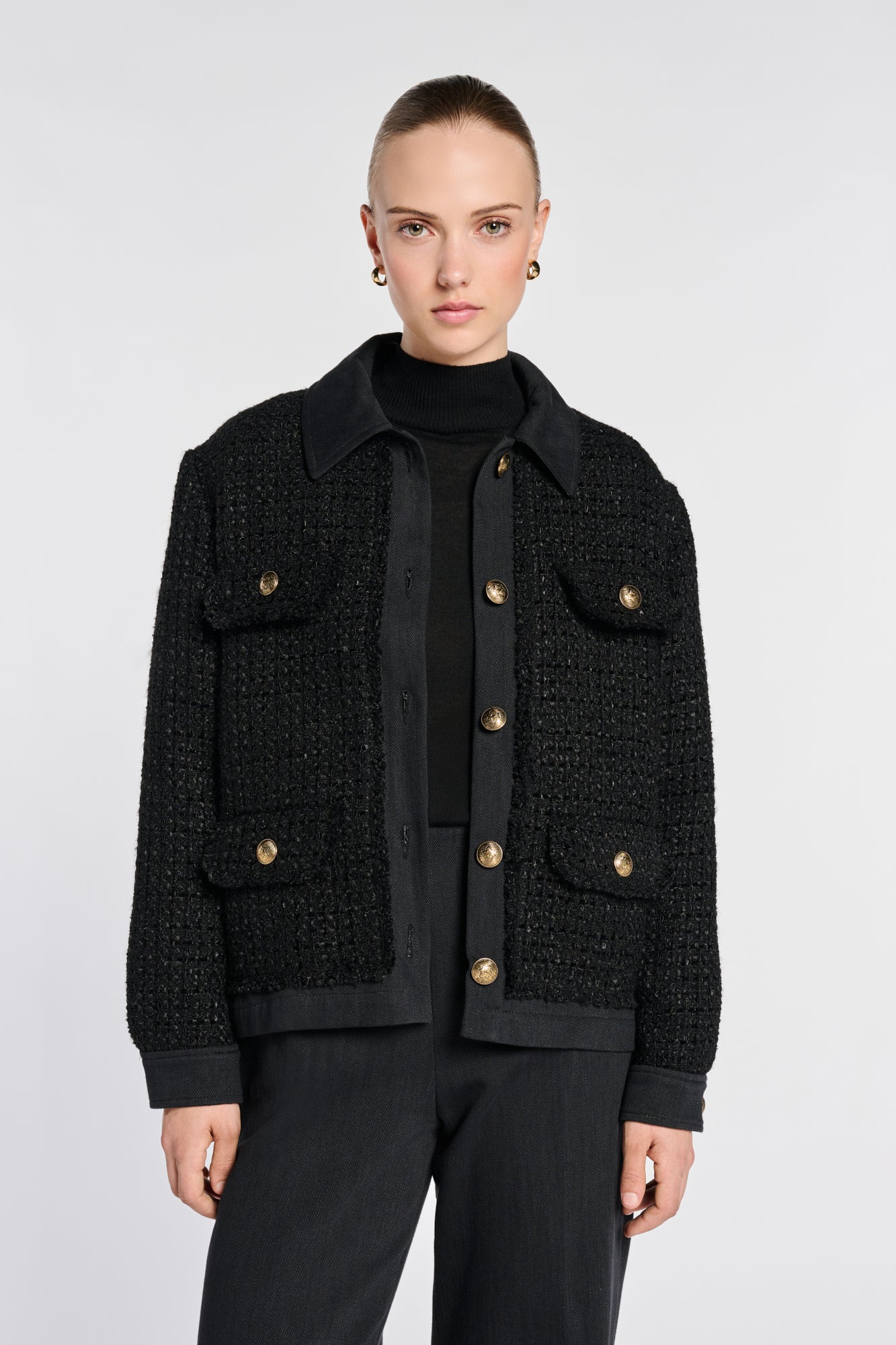 Tweed and denim overshirt
