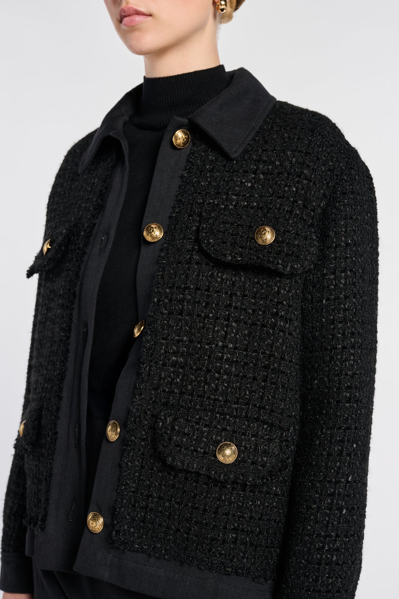 Tweed and denim overshirt