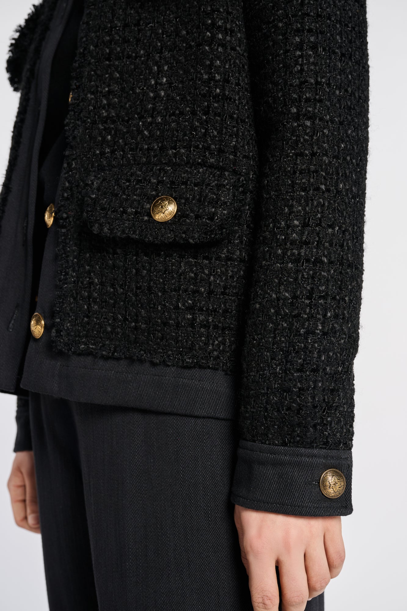 Tweed and denim overshirt