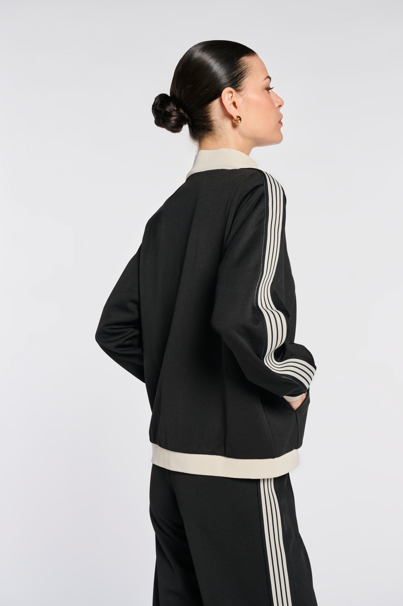 Satin-finish jersey zip-up sweatshirt