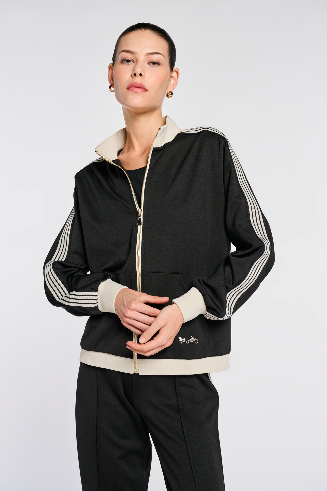 Satin-finish jersey zip-up sweatshirt
