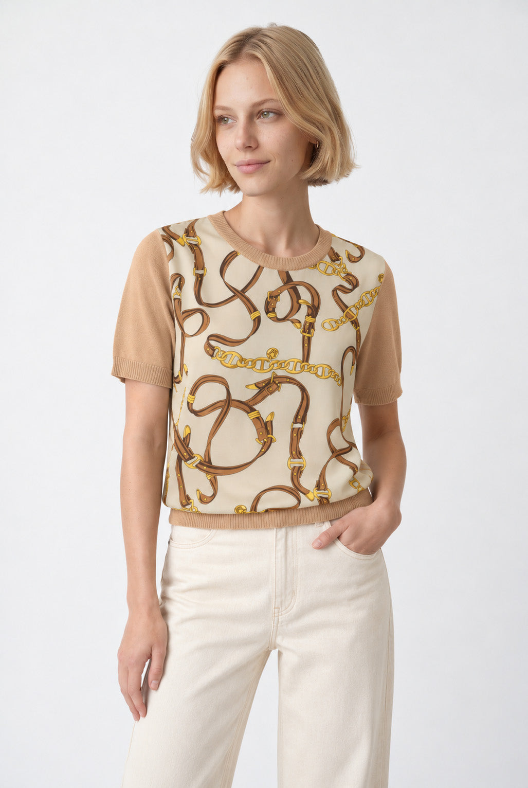Pull imprimé bimatière