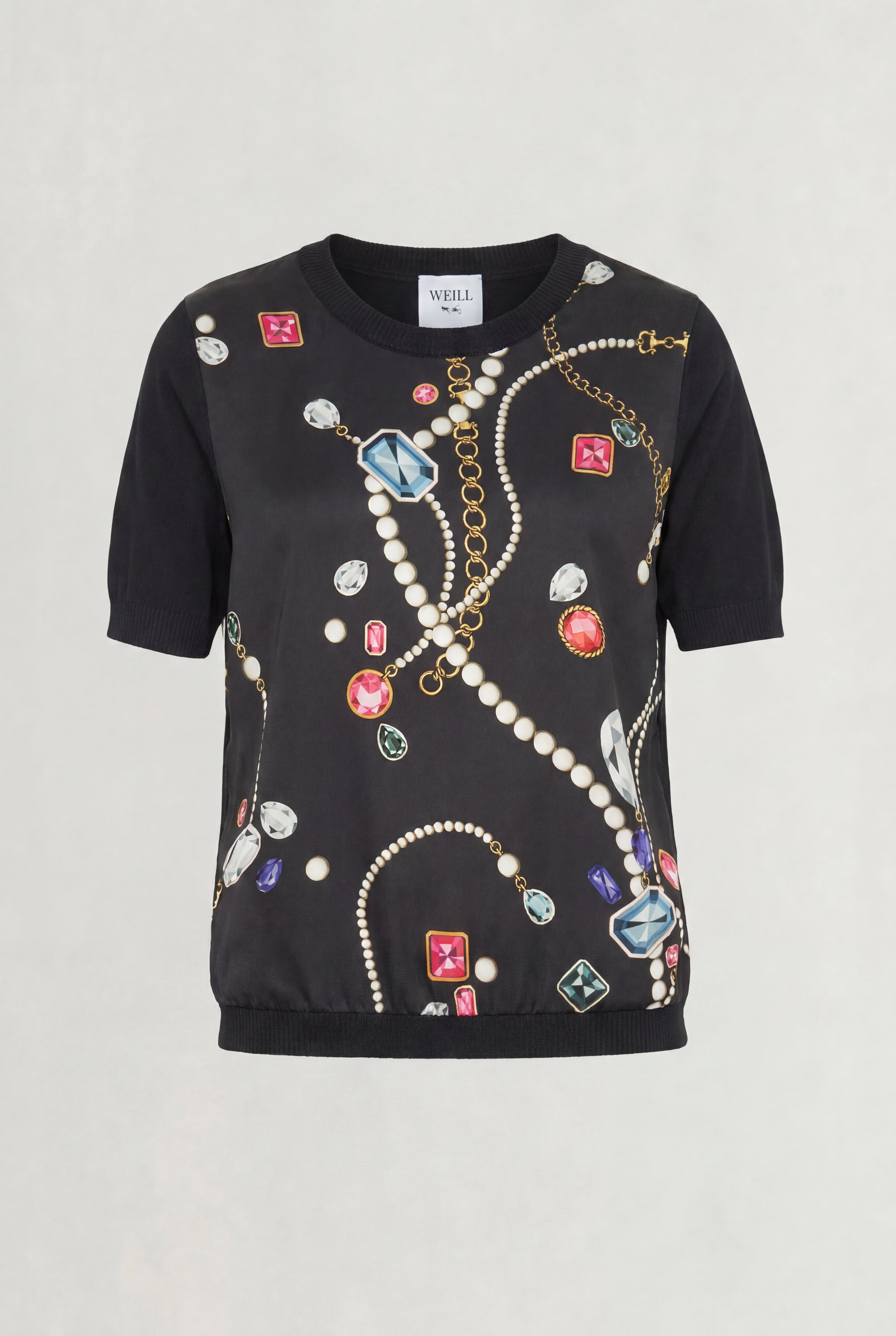 Printed mixed-fabric sweater