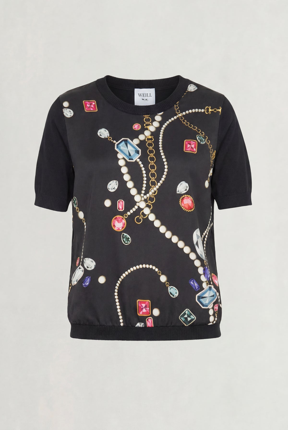 Printed mixed-fabric sweater