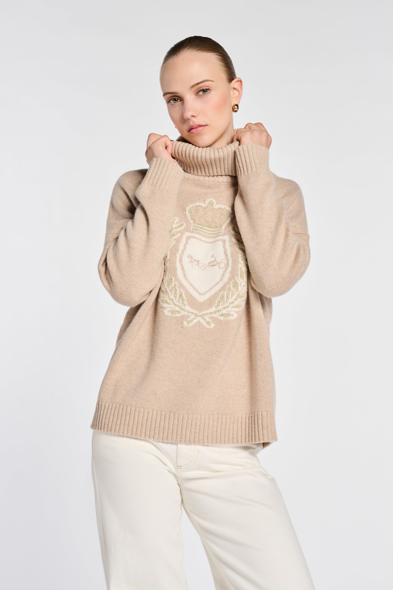 Pull col roulé à blason