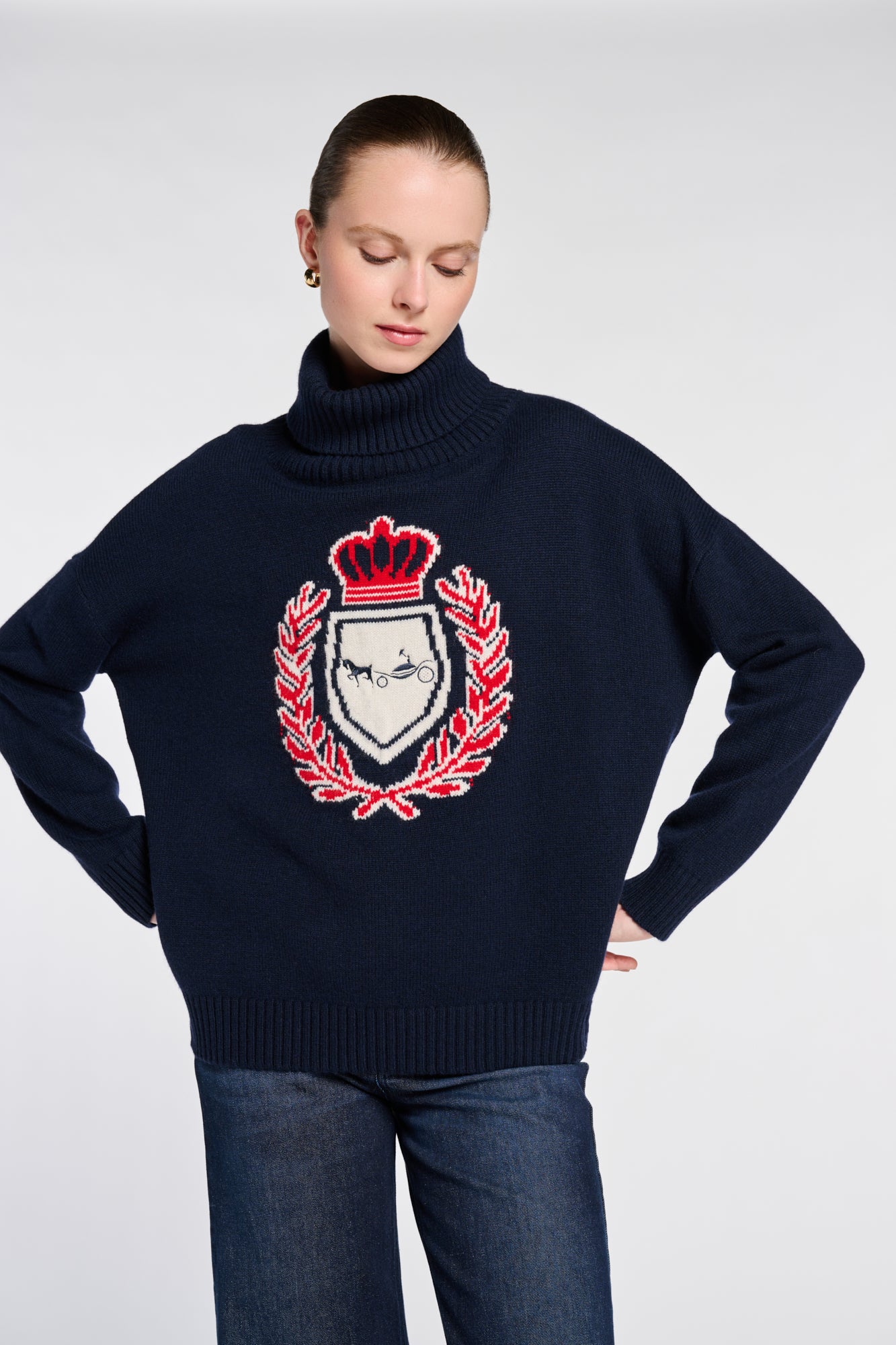 Pull col roulé à blason