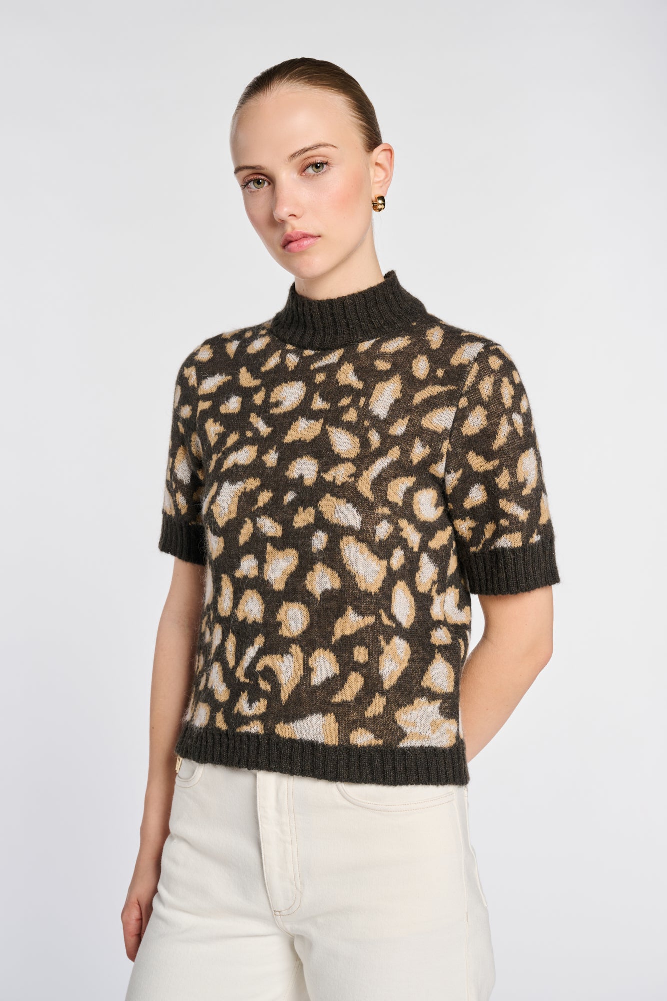 Animal-print high-neck sweater
