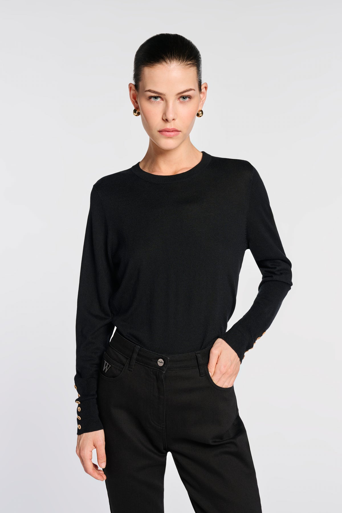 Pull col rond en soie et cachemire